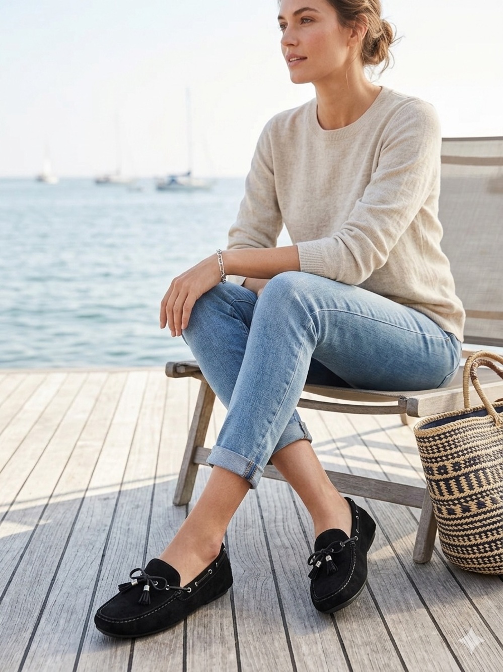 Cole Haan Black Suede Tassel Moccasins